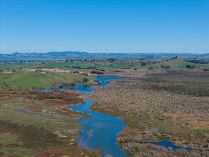 Aerial view of a channel through the wetland